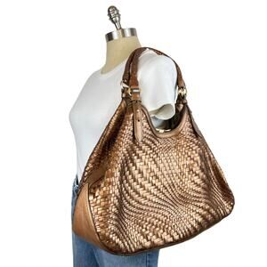 Cole Haan Metallic Bronze Woven Leather Shoulder Bag